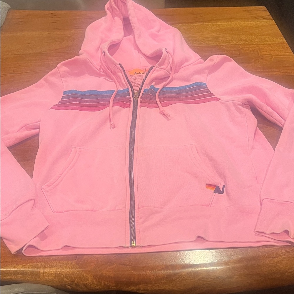 Pink Aviator Hoodie with Stripes size small